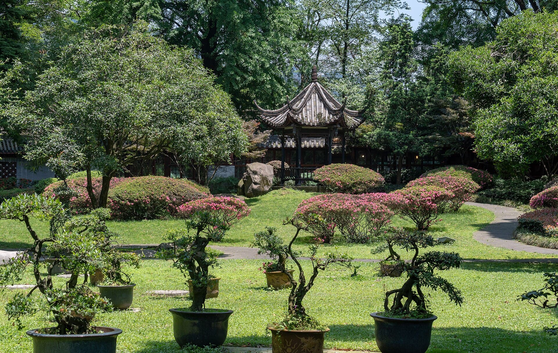 A traditional garden and pavilion in Dujiangyan near Chengdu